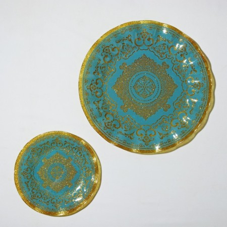 Diningrian “Vignetka”, 7 objects: D = 30 cm - 1 pc, D = 18 cm - 6 pcs, the color of the gold, blue-2