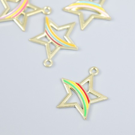 Decor for creativity Metal, enamel "Star with Rainbow" Gold Mix 2x2.4 cm-1