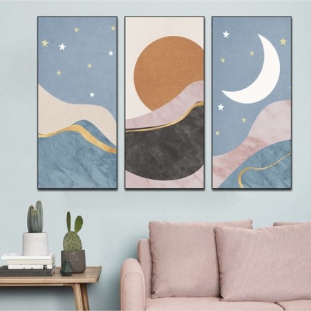 Sticker Plastic Interior triptych "Night, day and stars" set 3 sheets 29.5x61 cm