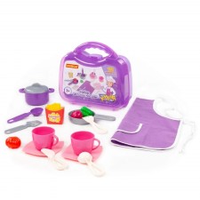 A set of children's dishes, 19 elements, in a small suitcase