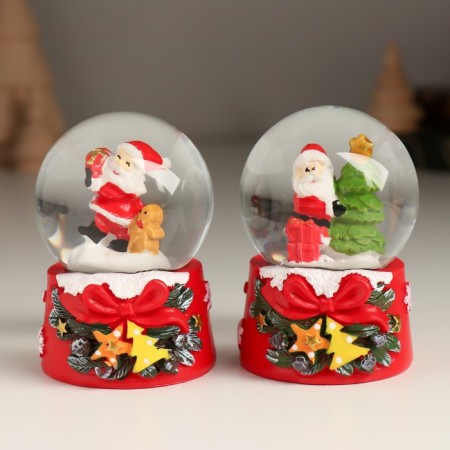 Souvenir Polystone Water Ball "New Year's character with a bow, Christmas tree" MIX 4.7x4.7x6.5 cm-1