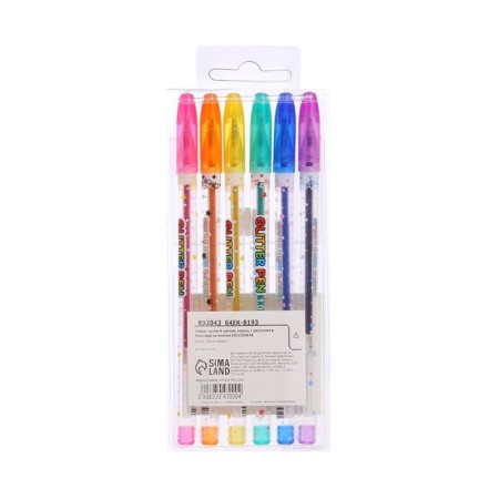 A set of gel pens, 6 colors, metallic, a body with a pattern, in a blister on a button-4