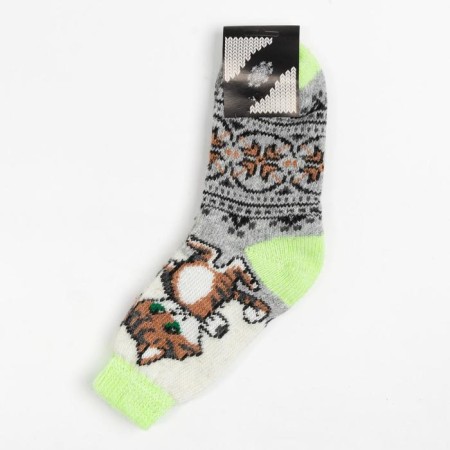 Women's woolen socks "cat", white color, size 25-2