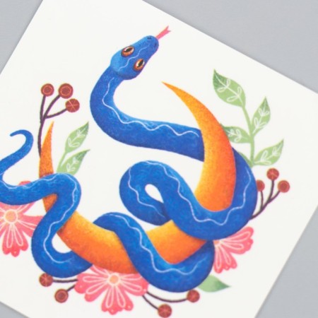 Tattoo on the body color "Snake for a month with flowers" 6x6 cm-3
