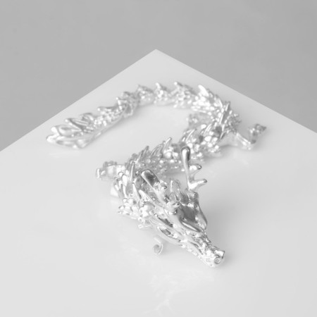 Brooch "Dragon" long mobile, matte silver color
