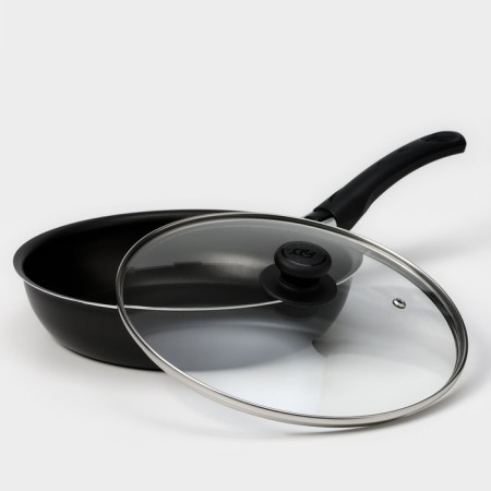 Pan “Classic Atlas”, D = 24 cm, plastic handle, glass cover, anti -stick coating, black color-1