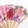 Fan bamboo, textile h = 21 cm bend, with a brush "flowers" in a box, pink