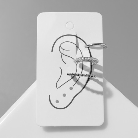 Earrings "cafs" cuffs, set 3 pcs, white color in silver-6