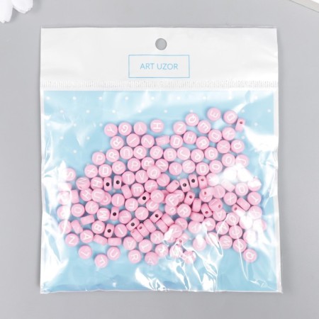 Beads for creativity plastic "English letters" Pink set 20 grams 0.4x0.7x0.7 cm-3