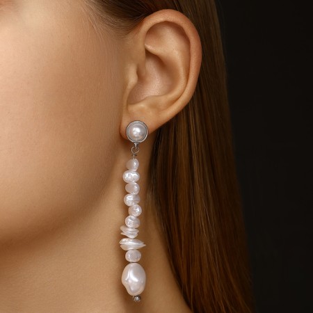 Earrings with pearls "bead" peak, color silver-3