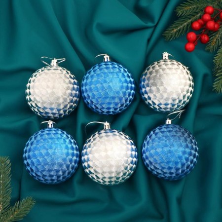 Set of balls plastic D-8 cm, 6 pcs "Melania" silver blue