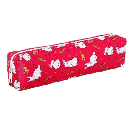 School Penal on the zipper Calligrata "Rabbits", raspberry