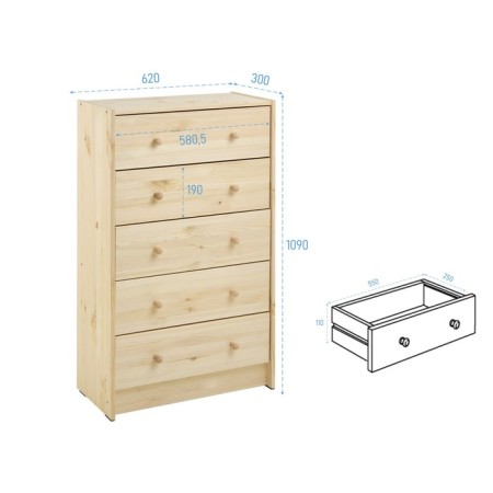 Chest of drawers RAST 5, 62x30x109, pine array-1