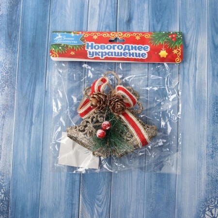 Decoration Christmas tree "Bell brown Bow volume" 8x10.5 cm, gold-2