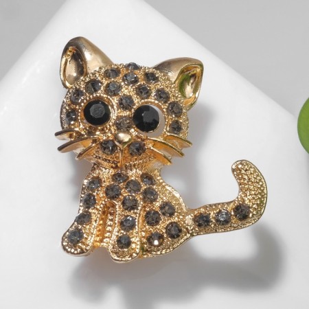 Brooch "cat" charming, black-gray color in gold-2