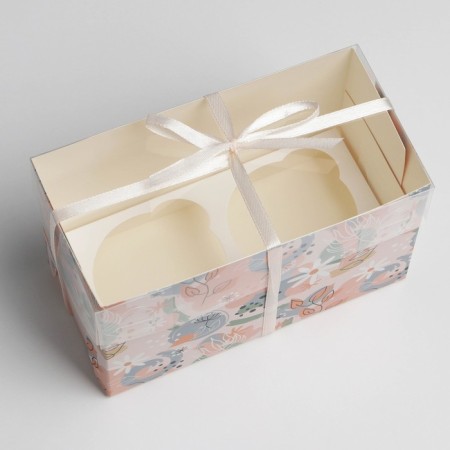 Capcake box, confectionery packaging, 2 tender cells, 16 x 8 x 10 cm-2