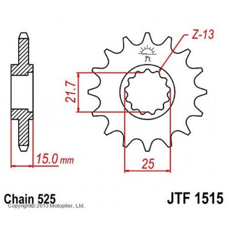 Leading star JTF1515-15, F1515-15, JT SPROCKETS, circuit 525, 15 teeth