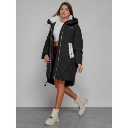 Coat insulated winter female, size 42, black color-11