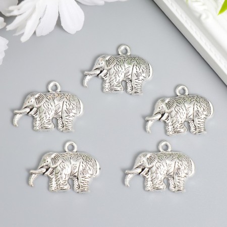 Decor for creativity Metal "Frowned Elephant" Silver Set 5 pcs 2.1x2.8x0.4 cm-1