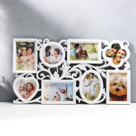 Photo frame plastic in 8 photos 10x15 cm, 10x10 cm "Interest" White 58x32 cm