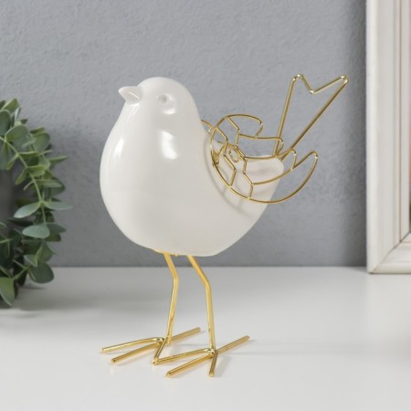 Souvenir Ceramics, Metal "White Sparrow" with golden wings 9x17x17 cm-3