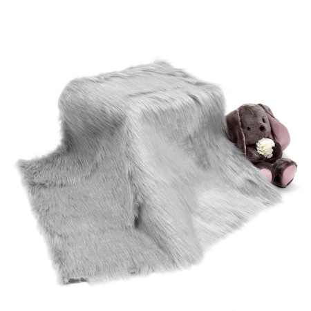Localty for needlework, 50 × 50 cm, long-cooral fur on a knitted basis, light gray color-3