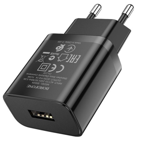 Network charger Borofone BA52A, USB, 2.1 A, Lightning cable, black-2