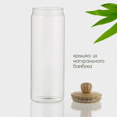 Glass Bank for bulk products with a bamboo cover Magistro "Eco", 1.8 l, 10 × 31 cm-2