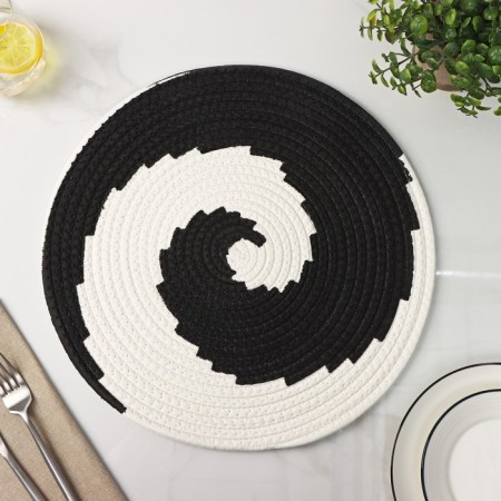 Serving napkin on the table "Hypnosis", d = 38 cm, black and white color-3