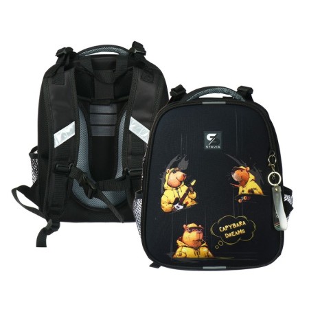 School backpack 38 x 30 x 16 cm, ergonomic back, Stavia "capybara", black