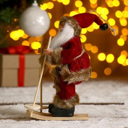 Santa Claus "Ski" in a burgundy suit, 17 cm-1