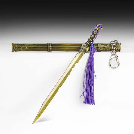 Souvenir weapon suspended mini "anime sword", keychain, 20 cm, gold with purple-1