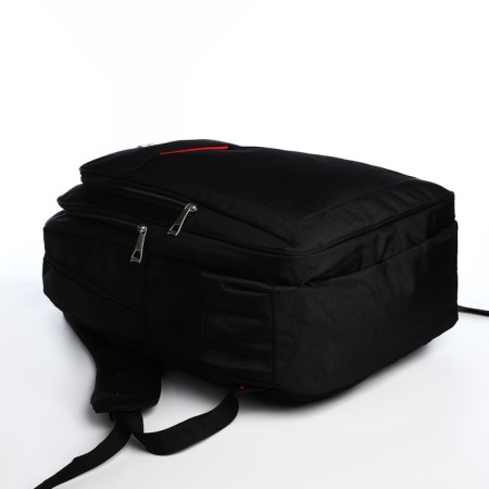 Youth backpack from textiles, 2 parts with lightning, 4 pockets, black/red color-4