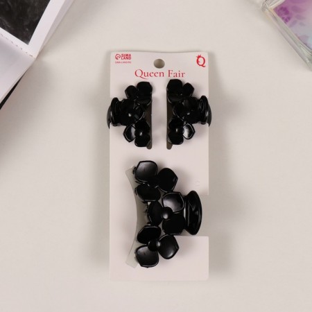 Hair crab "Florian" (set of 3 pcs) Flowers, 6.5 and 4 cm, black