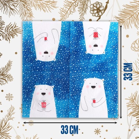 Paper Napkins “White Bear with a gift”, 33x33 cm, set 20 pcs.-1