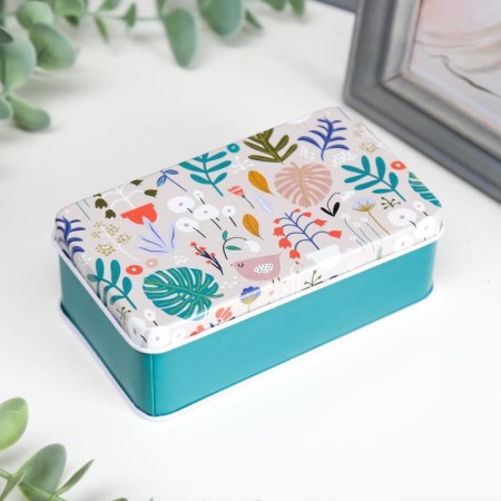 Rectangular metal casket "Flower meado" mix 4x11.5x6.5 cm