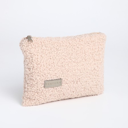Cosmetic bag with lightning, textura, beige color-3