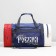 Sports bag with lightning, external pocket, long belt, white/blue/red color