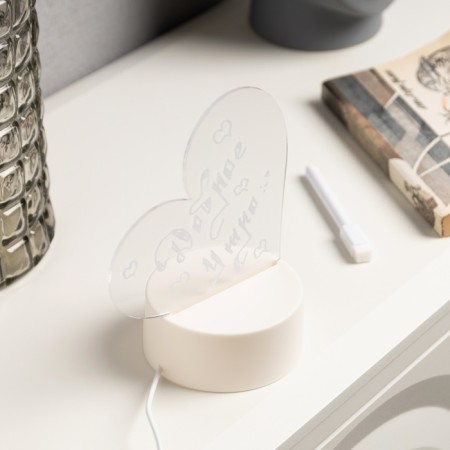 Night with a marker for notes, 12.5x16.5x9.5 cm, 6 LED, USB, Heart, T/White-1