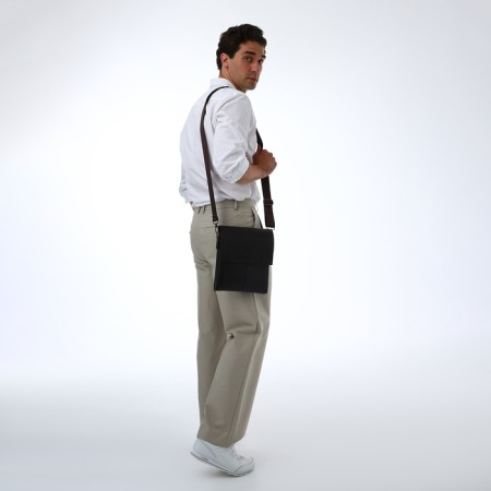 Men's bag over the shoulder, Textura, external pocket, brown color-7