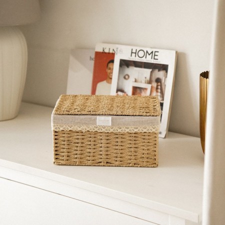 Basket for storing manual weaving with a lid, paper 30x20x15.5 cm-3