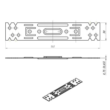 Suspension of profiles, 60 x 27 mm, galvanized, straight, shortened-1
