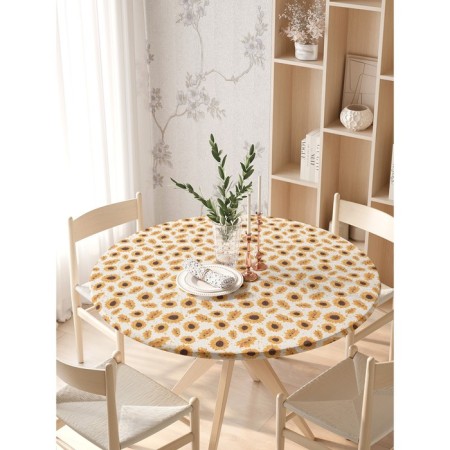 Sunflower tablecloth, round, oxford, elastic band, size 140x140 cm, diameter 105-120 cm-2
