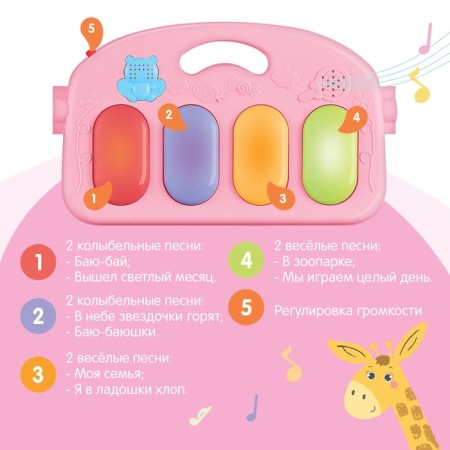 Musical developmental rug with piano, Russian voice acting, light, pink color-5