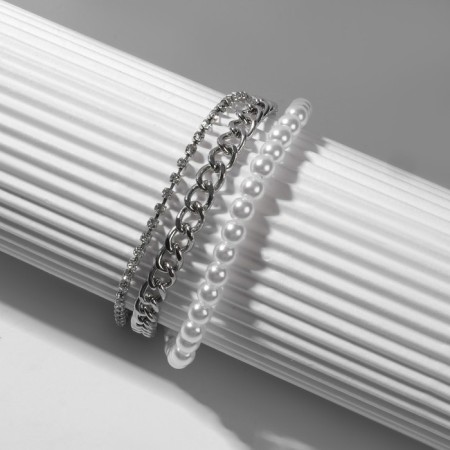 Bracelet Pearl "Chain" with toogle, ball No. 4, white color in silver, l = 16 cm-4