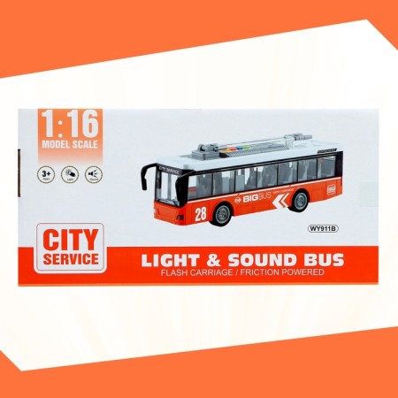 The trolleybus inertial "City", 1:16, light and sound, doors open, color orange color-9