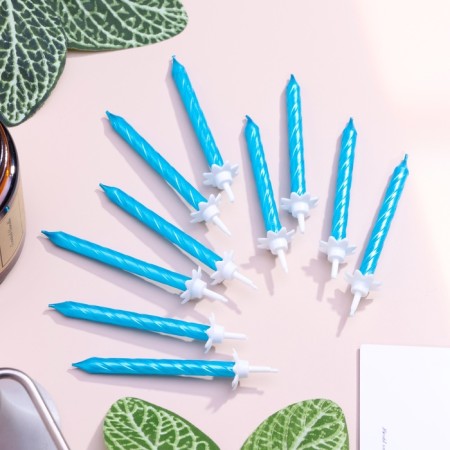 Candles in the cake "Spiral", 6 cm, blue, set 10 pcs