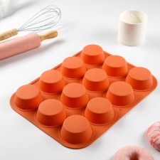 Baking uniform “Circles”, silicone, 12 cells, 33 × 25 × 2.6 cm, d = 7 cm, orange color
