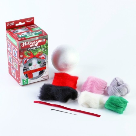 New Year's set for creativity. Fir -tree toy made of wool "New Year! Cat in a scarf "-1
