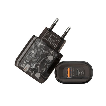 Network charger OR -000, 3 A, USB, Type-C, transparent, black-1